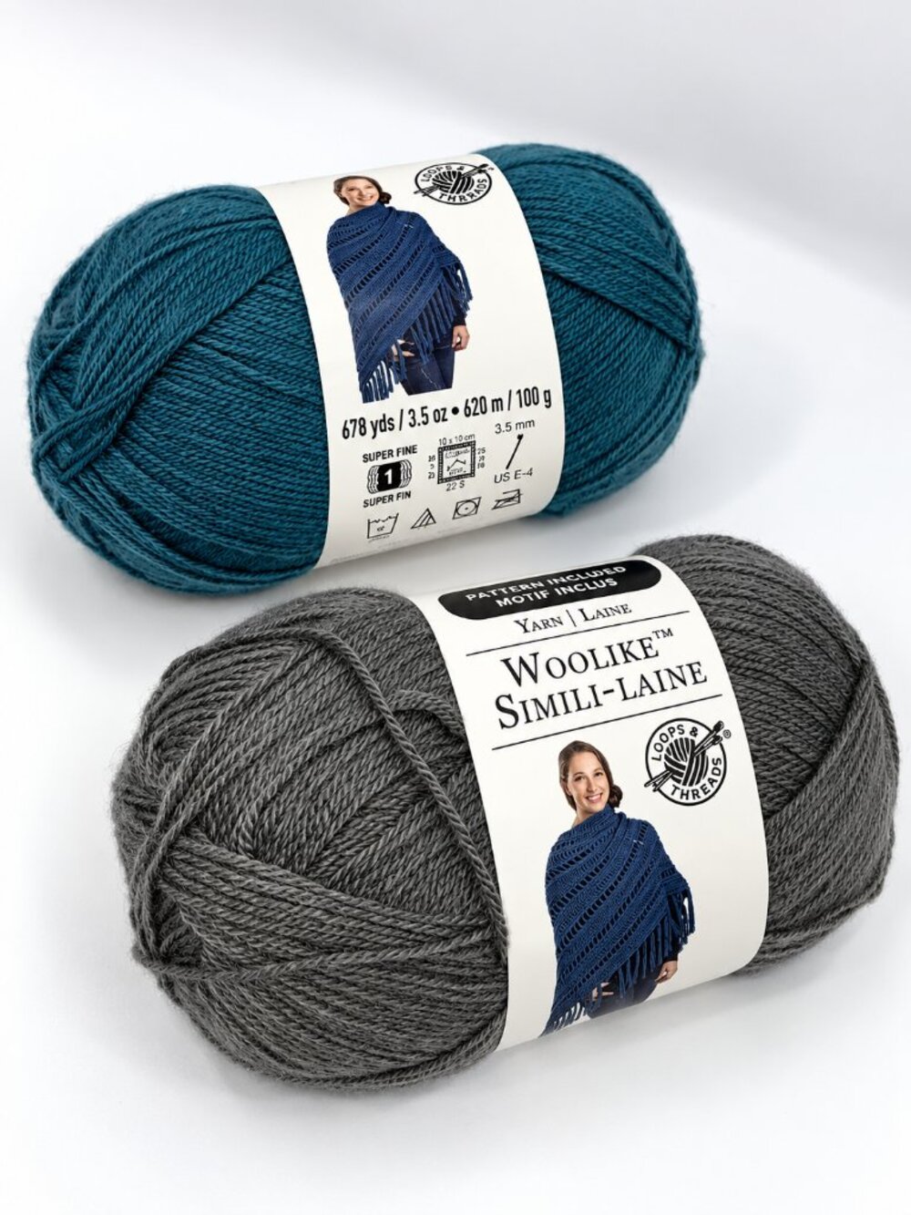 Loops & Threads Woolike Yarn Lot 2 Skeins Teal Gray Super Fine NWT